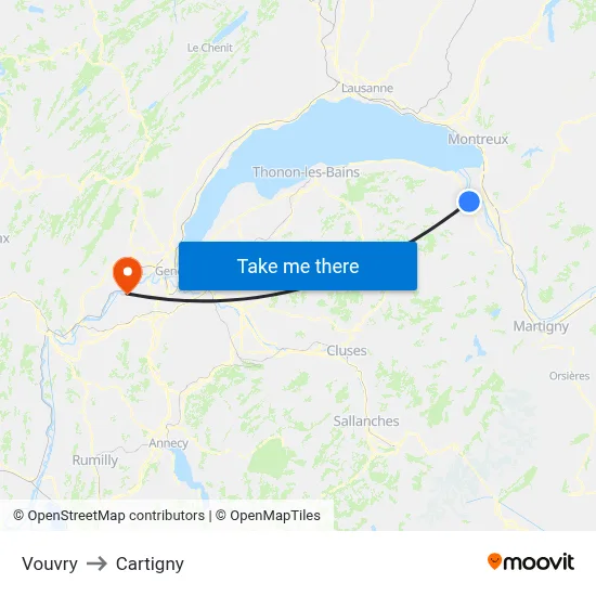 Vouvry to Cartigny map