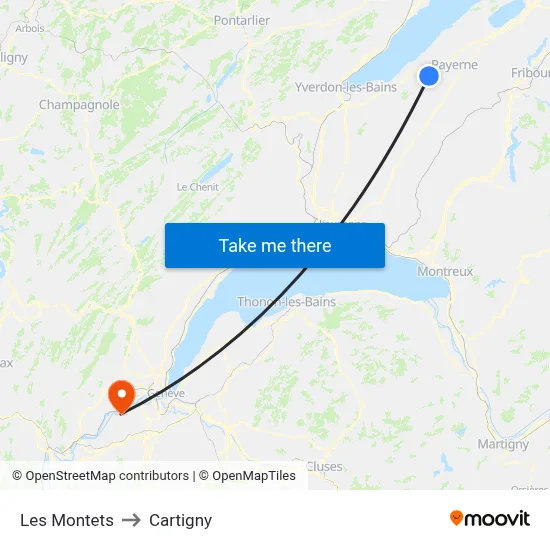 Les Montets to Cartigny map
