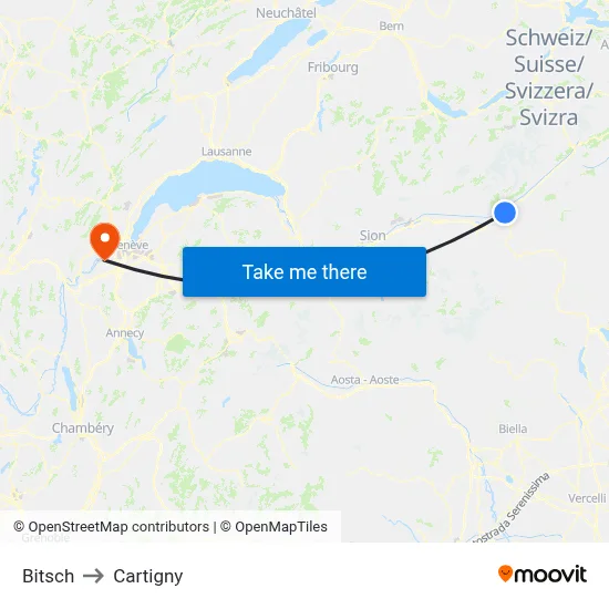 Bitsch to Cartigny map