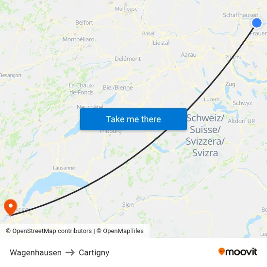 Wagenhausen to Cartigny map