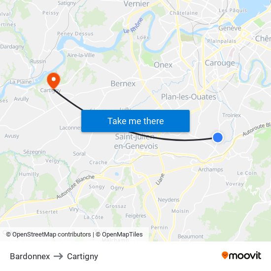 Bardonnex to Cartigny map