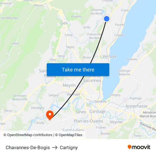 Chavannes-De-Bogis to Cartigny map