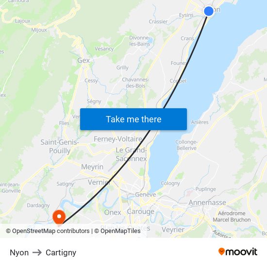 Nyon to Cartigny map