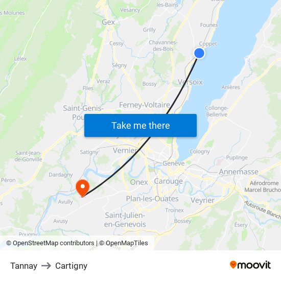 Tannay to Cartigny map