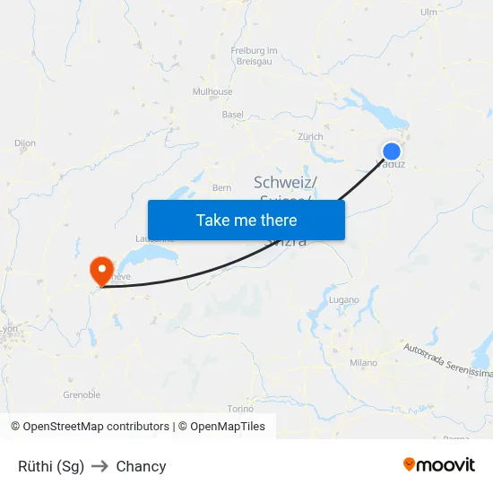 Rüthi (Sg) to Chancy map