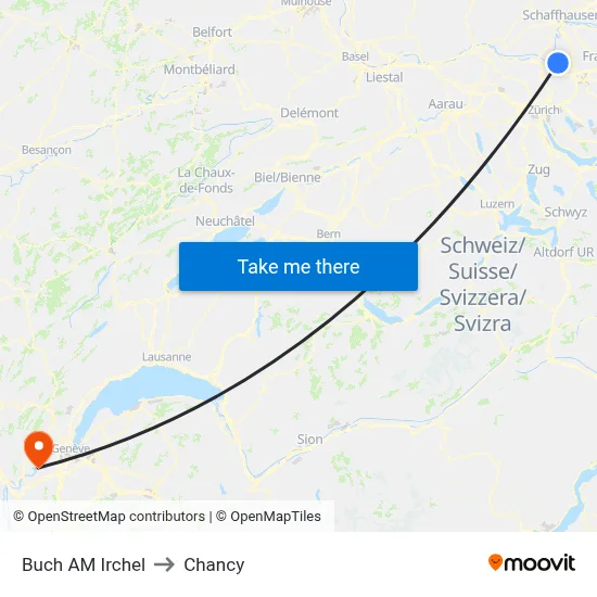 Buch AM Irchel to Chancy map