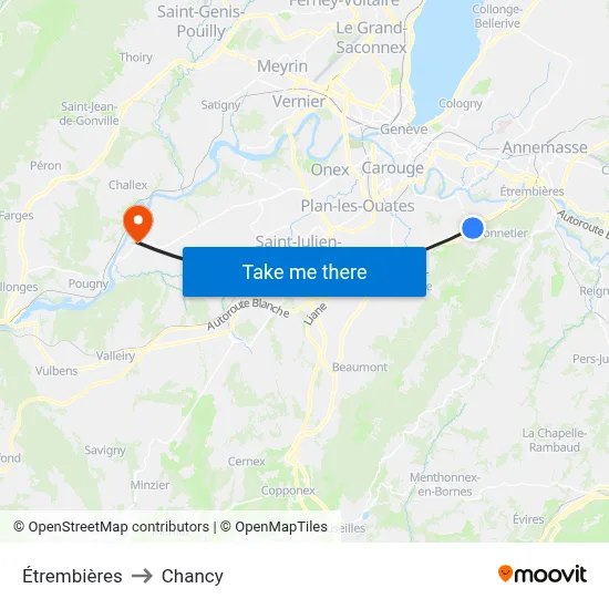 Étrembières to Chancy map