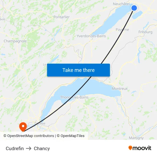 Cudrefin to Chancy map