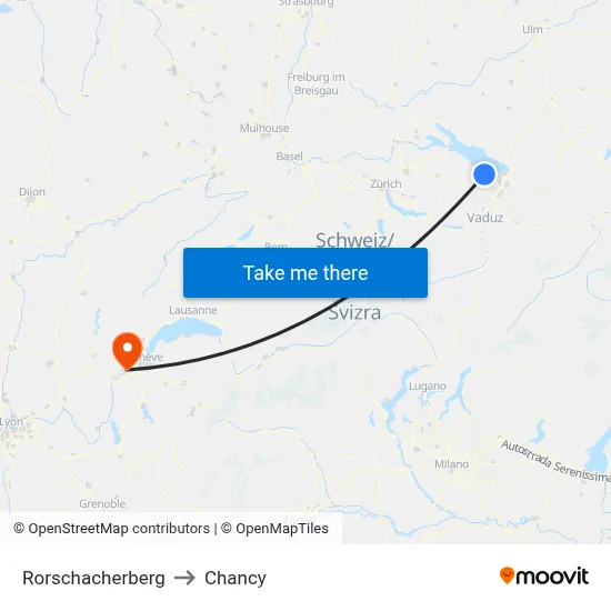 Rorschacherberg to Chancy map