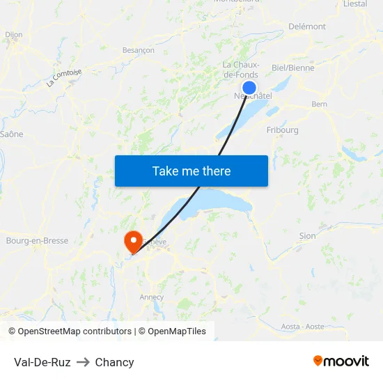 Val-De-Ruz to Chancy map