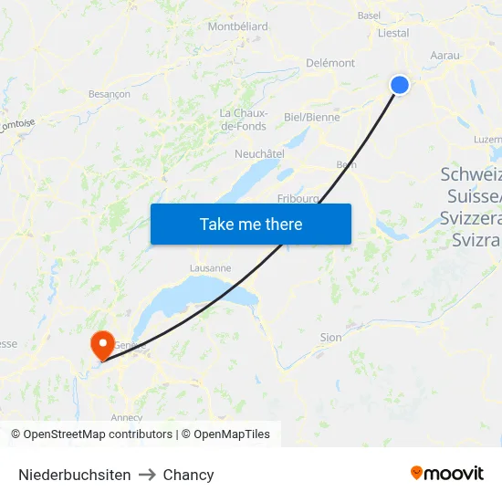 Niederbuchsiten to Chancy map