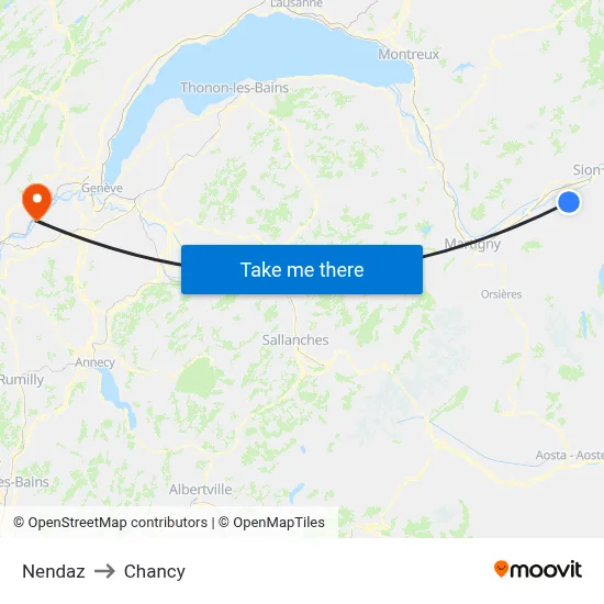 Nendaz to Chancy map