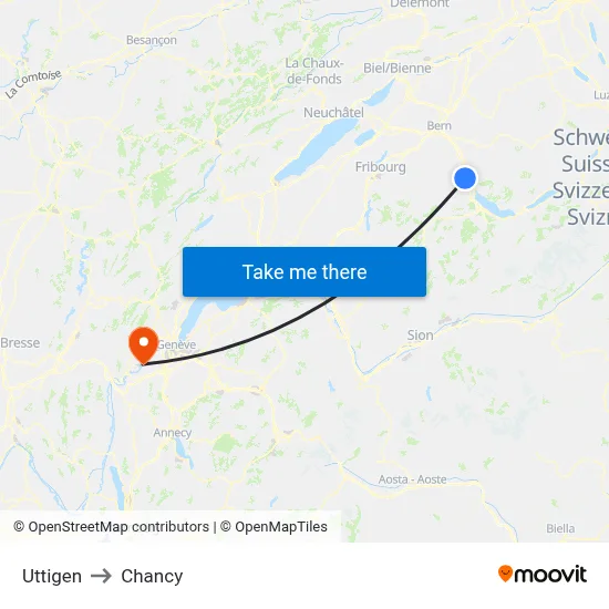 Uttigen to Chancy map