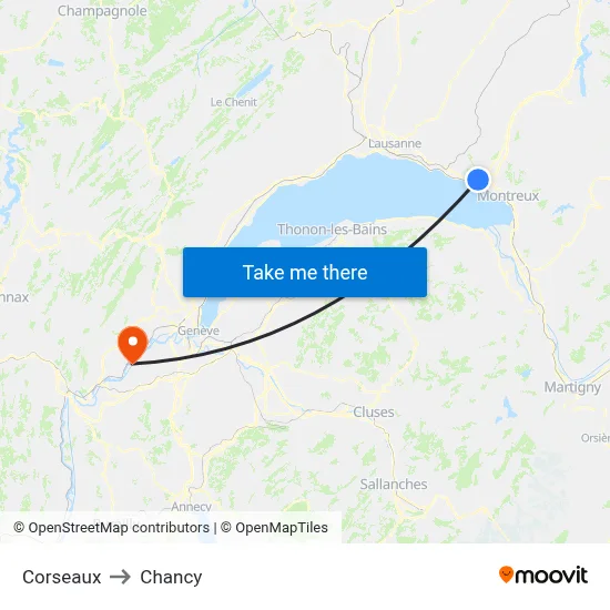 Corseaux to Chancy map