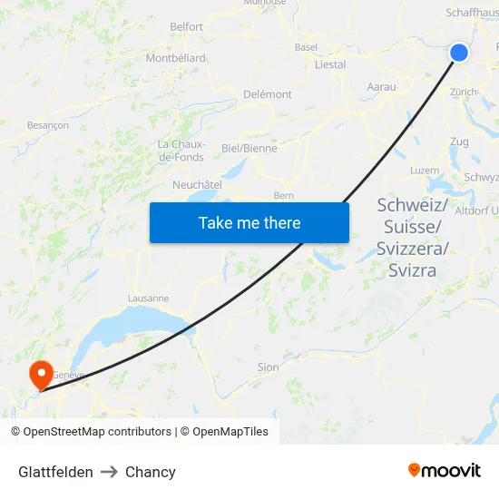 Glattfelden to Chancy map