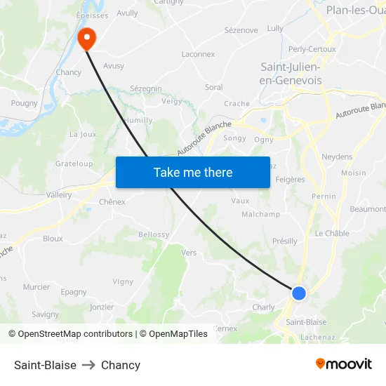 Saint-Blaise to Chancy map