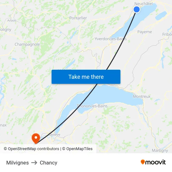 Milvignes to Chancy map