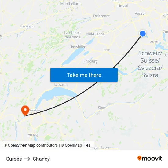 Sursee to Chancy map