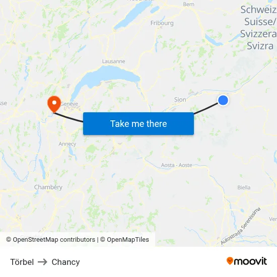 Törbel to Chancy map