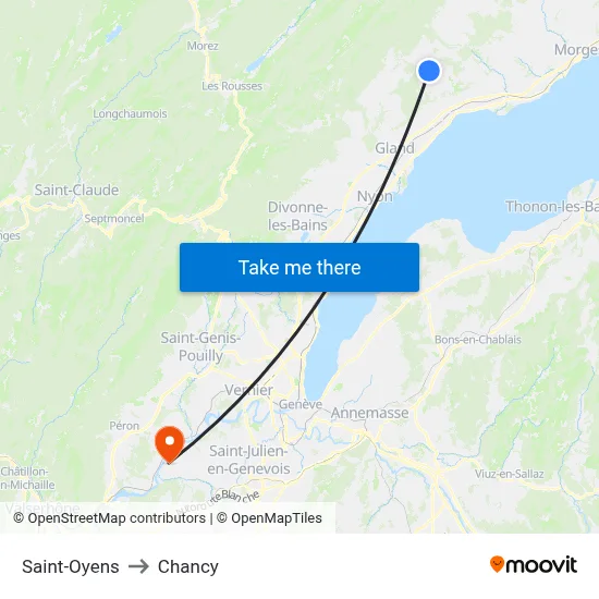 Saint-Oyens to Chancy map
