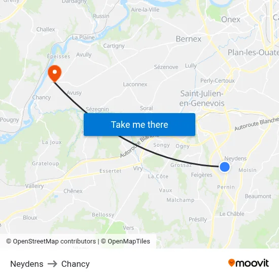 Neydens to Chancy map
