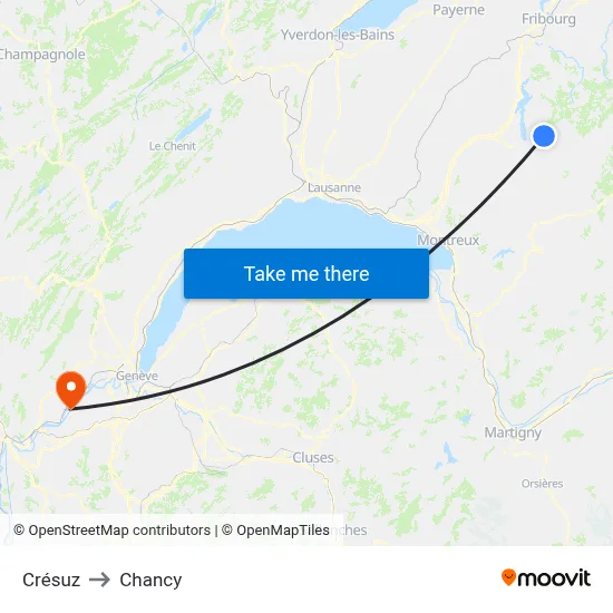 Crésuz to Chancy map