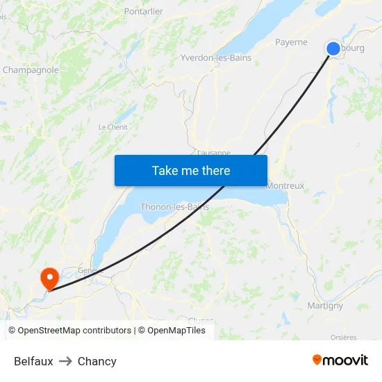 Belfaux to Chancy map
