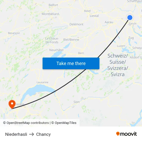 Niederhasli to Chancy map