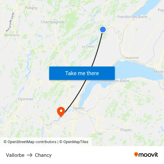 Vallorbe to Chancy map