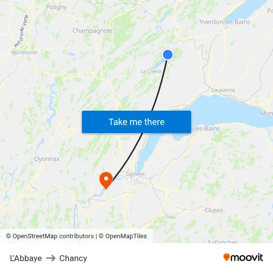 L'Abbaye to Chancy map