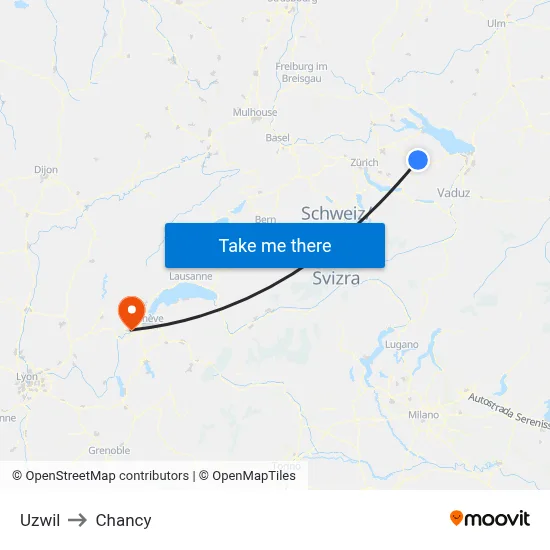 Uzwil to Chancy map
