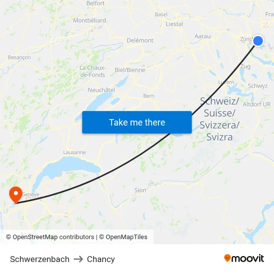 Schwerzenbach to Chancy map