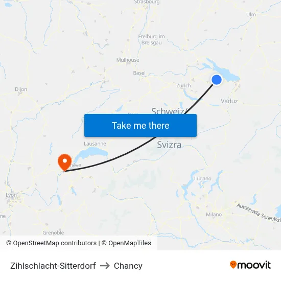 Zihlschlacht-Sitterdorf to Chancy map