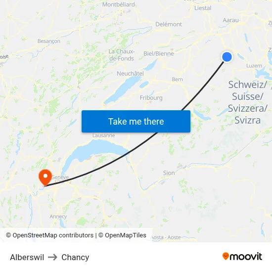 Alberswil to Chancy map