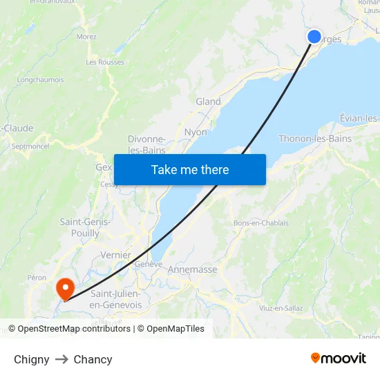 Chigny to Chancy map