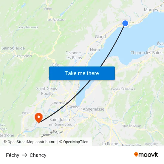 Féchy to Chancy map
