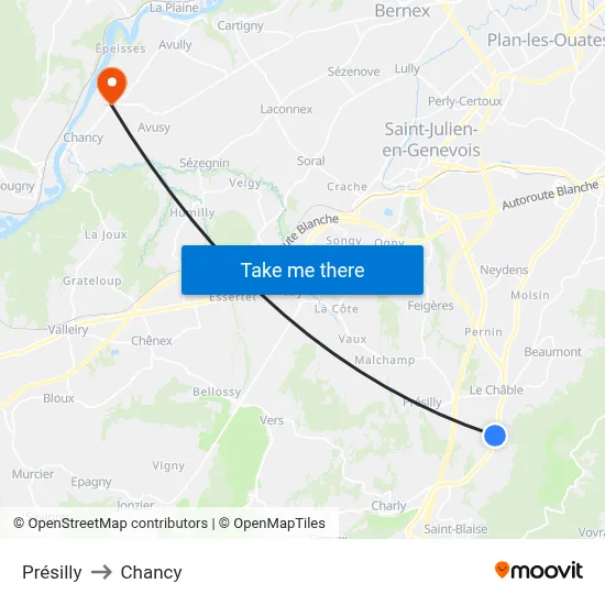 Présilly to Chancy map