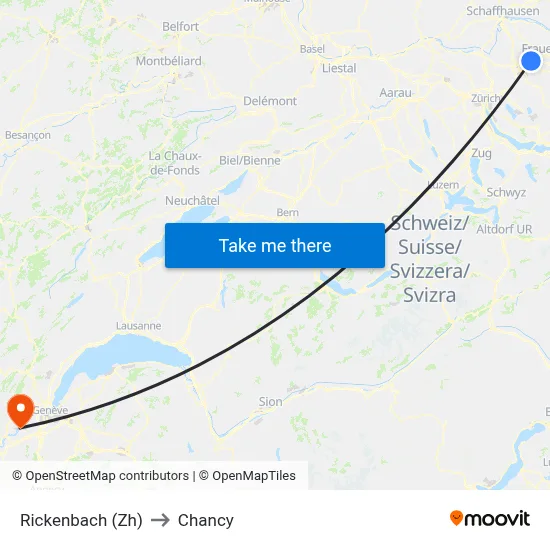 Rickenbach (Zh) to Chancy map