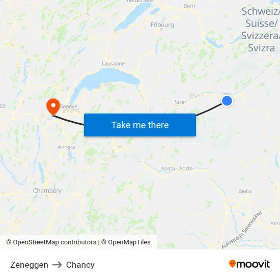 Zeneggen to Chancy map