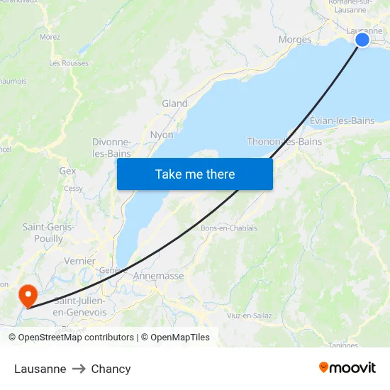 Lausanne to Chancy map