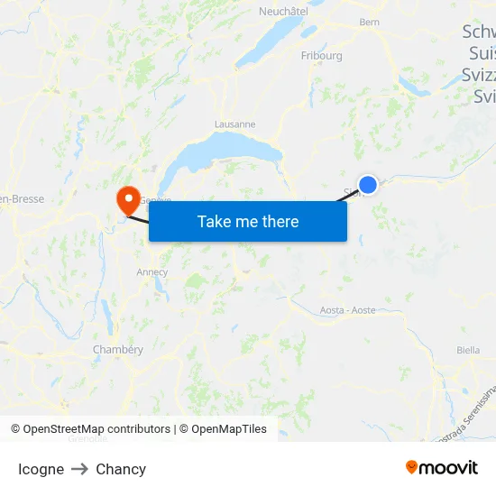 Icogne to Chancy map
