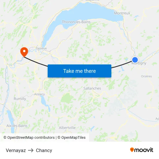 Vernayaz to Chancy map