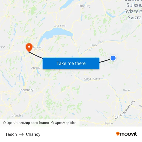 Täsch to Chancy map
