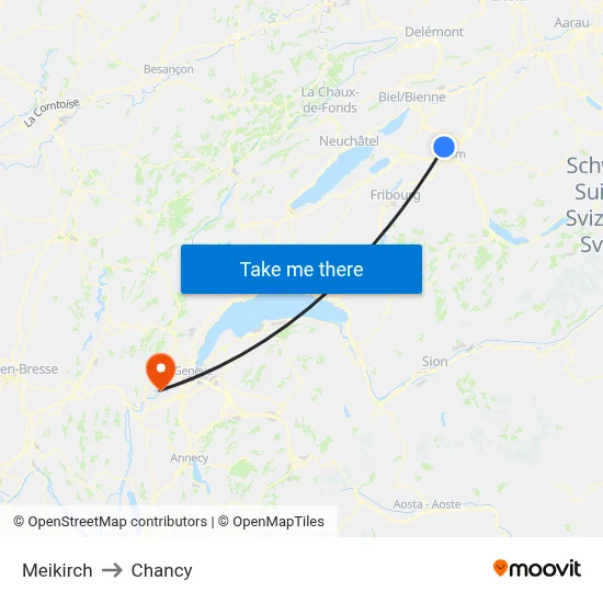 Meikirch to Chancy map