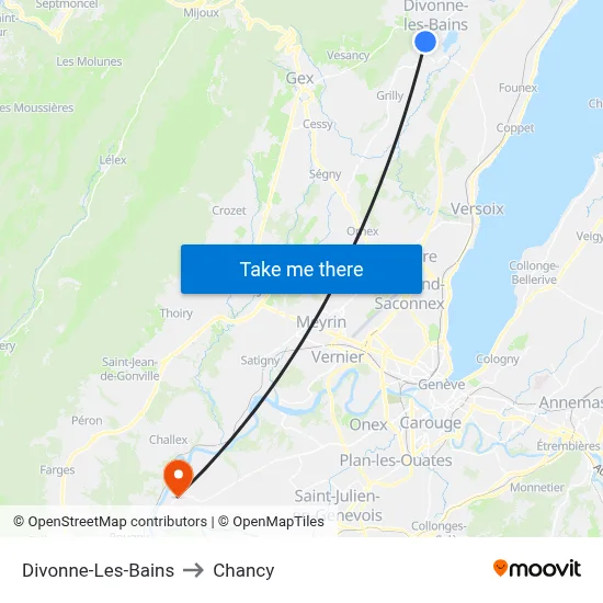 Divonne-Les-Bains to Chancy map
