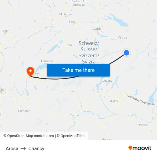 Arosa to Chancy map