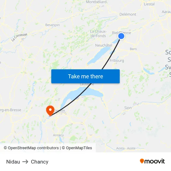 Nidau to Chancy map