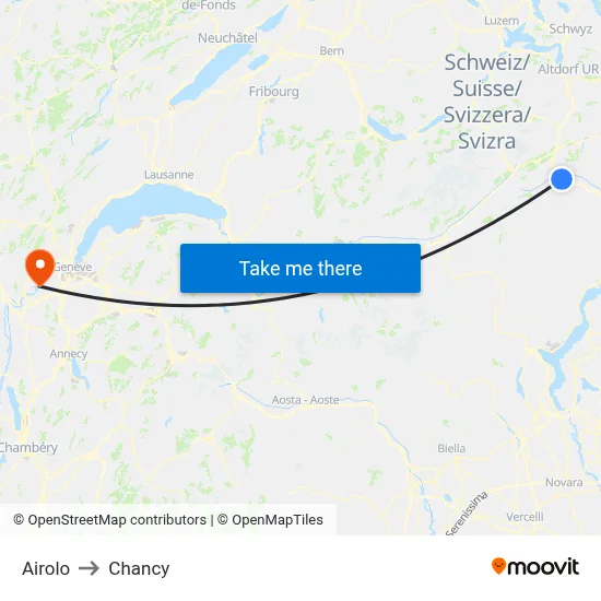 Airolo to Chancy map
