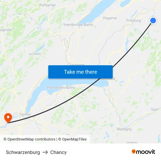 Schwarzenburg to Chancy map