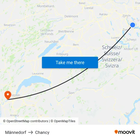 Männedorf to Chancy map